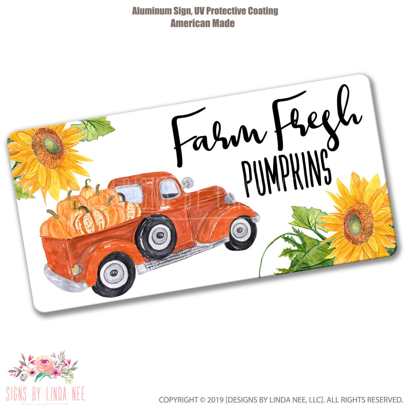 Hello Fall Orange Pumpkin Truck Sign, Sunflowers and Pumpkin, Farm Fresh Pumpkin Truck Wreath Sign, Fall Wreath Sign, Vintage Truck SHO69