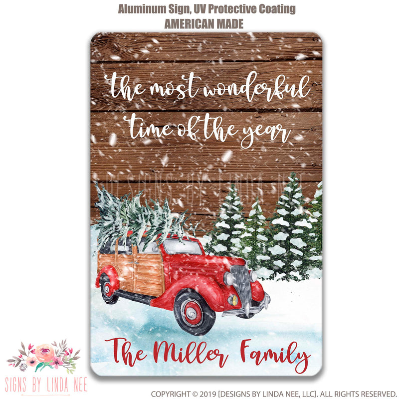 Personalized Truck Sign, The Most Wonderful Time of the Year Sign, Vintage Truck Sign Christmas Decoration Christmas Decor SHO166