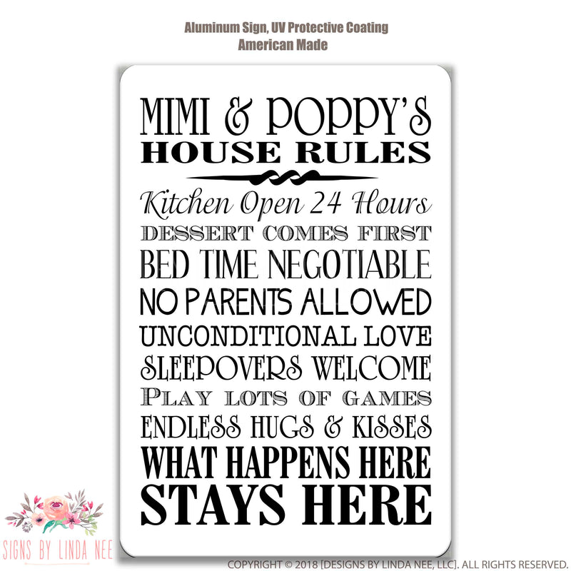 Mimi and Poppy House Rules Sign, Mimi and Poppy Sign, Gift for Mimi Gift for Poppy Grandparents Sign, Grandparents Gift Mimi Gift SPH3