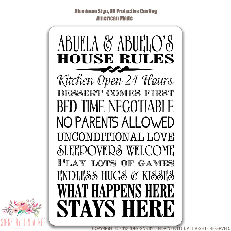 Abuela and Abuelo Sign, Abuela and Abuelo House Rules Sign, Gift for Abuela Gift for Abuelo Grandparents Sign, Grandparents Gift SPH9