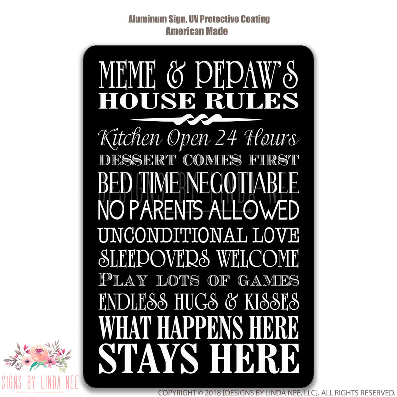 Meme and Pepaw Sign, Meme and Pepaw House Rules Sign, Gift for Meme Gift for Pepaw Grandparents Sign, Grandparents Gift Meme Gift SPH15
