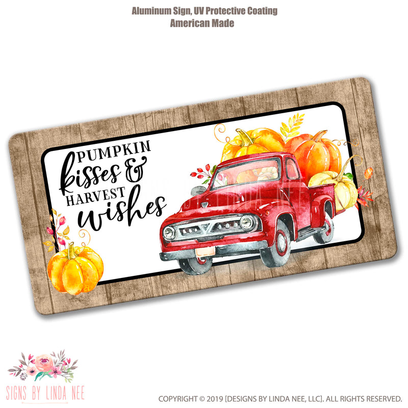 Fall Sign for Wreath Red Truck Sign Sunflowers and Pumpkin Sign Pumpkin Kisses and Autumn Wishes Wreath Decor Fall Farmhouse Sign SHO94