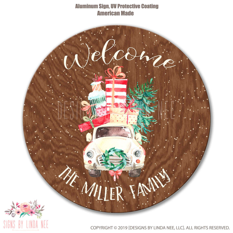 Welcome Sign, Welcome Wreath Sign, Personalized Wreath Sign, Christmas Decor, Front Door Sign, Wreath Center Sign Circle Sign Truck SHO113