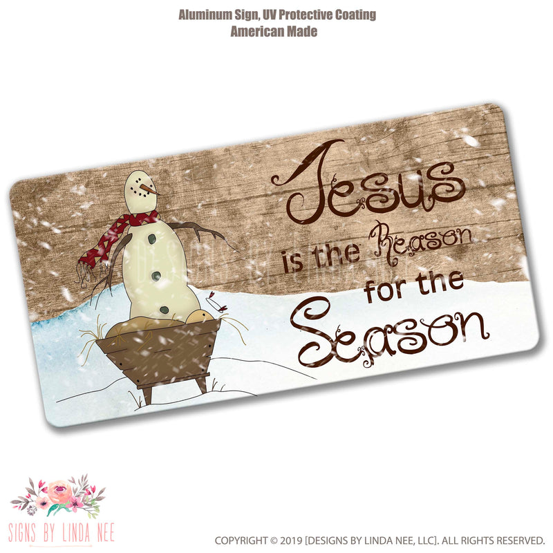 Christian Christmas Sign, Jesus is the Reason for the Season, Christian Wreath, Snowman Wreath Sign, Jesus Sign, Religious Sign, Gift SHO179
