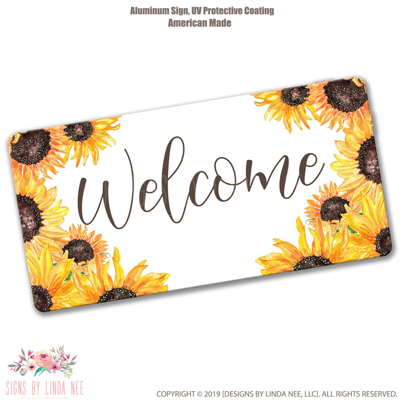 Welcome Wreath Sign, Sunflowers Metal Wreath Sign, Front Door Sign, Front Door Welcome Sign, Front Door Decor Sign for Front Porch SPH19