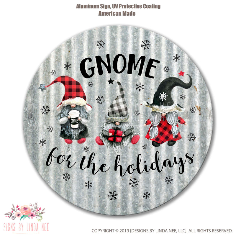 Tin Metal design with Three Gnomes Holiday Trio Wreath Sign