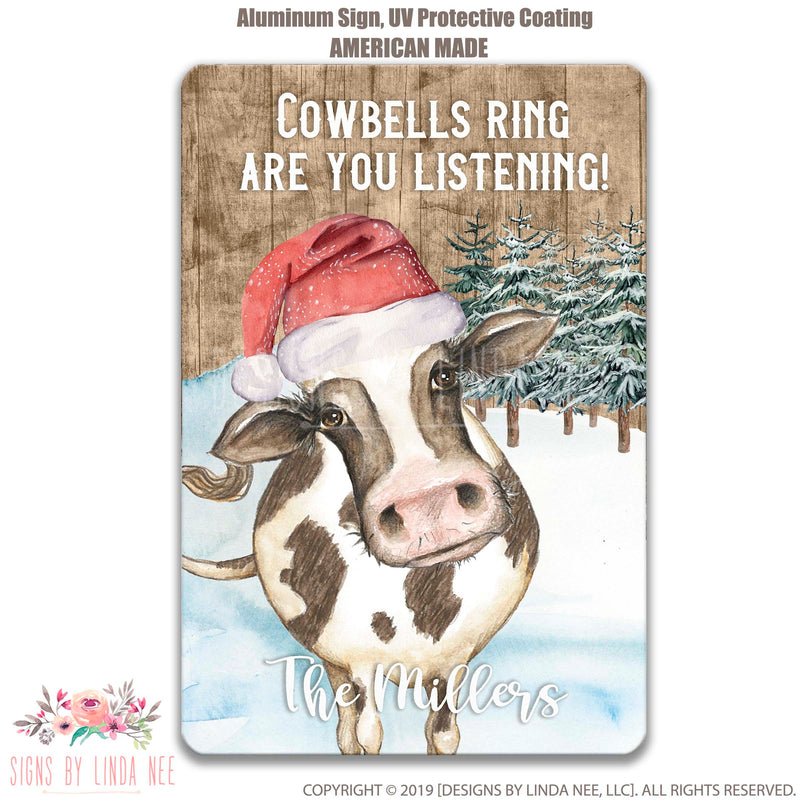 Personalized Cow Wreath Sign, Cow Decor, Christmas Wreath Sign, Christmas Decor, Country Christmas, Cowbells Ring Are You Listening SHO174