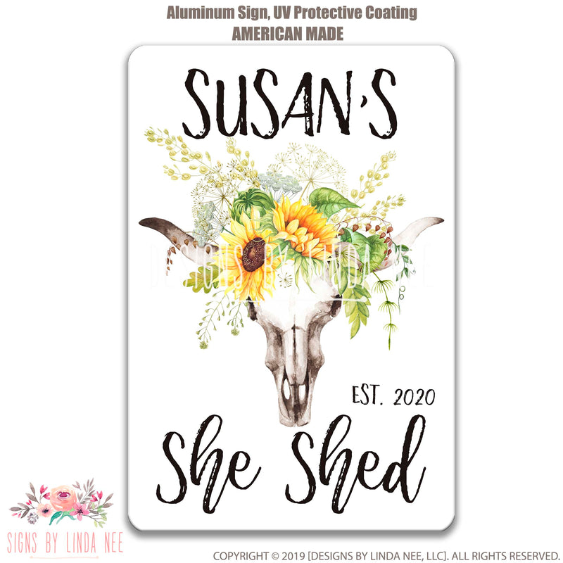 Personalized She Shed Floral Sunflower Sign, Boho Custom Womens Shed Sign, She Shed Gift, Cute She Shed Decor, Floral Door Sunflower SPH32
