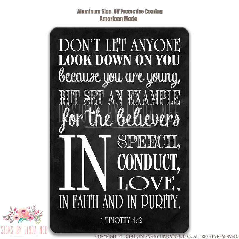 1 Timothy 4:12 Christian Sign Faith Sign Scripture Sign Youth Pastor Religious Decor Jesus Sign Home Decor Bible Verse Sign Dorm Room SCH4