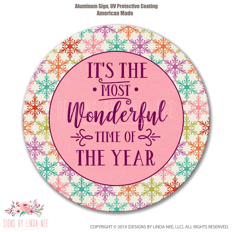 Christmas Wreath, Pink Christmas Sign The Most Wonderful Time of the Year, Christmas Decor, Holiday Sign, Wreath Supplies Snowflakes SHO189