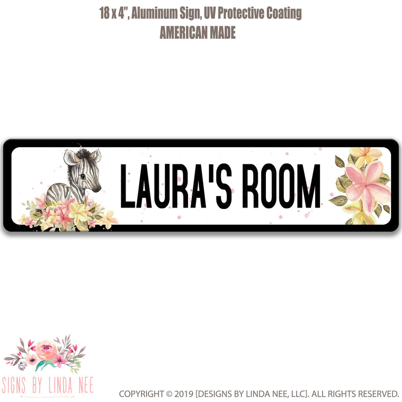 Personalized Girls Room Sign, Zebra Room Sign, Bedroom Decor, Custom Sign, Kids Decor, Girl Name Sign Kid Bedroom Door Sign Animal SK5
