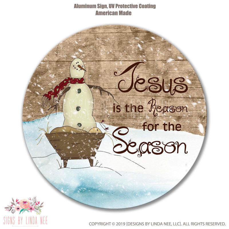 Christian Wreath Sign, Jesus is the Reason for the Season Sign, Snowman Christmas Decor, Nativity Scene, Primitive Snowman SHO229