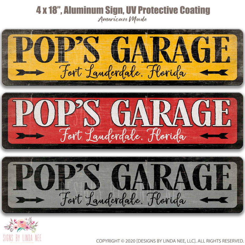 Pop's Personalized City Garage Street Sign