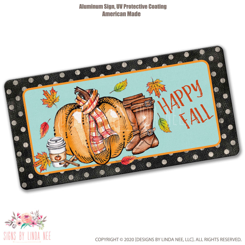 Happy Fall Sign Fall Wreath Sign Pumpkin Sign Fall Decor Teal Fall Sign Latte and Pumpkin Spice Fall Wreath Sign Front Door Sign SHO301