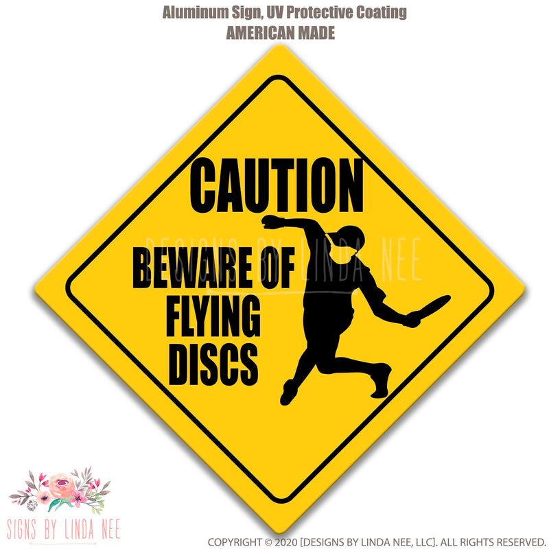 Disc Golf Sign, Caution Beware of Flying Disks, Disc Golf, Disc Golf Gift, Disc Golf Player, Disc Golf Fan Frisbee Sign Golf with Discs SPO7