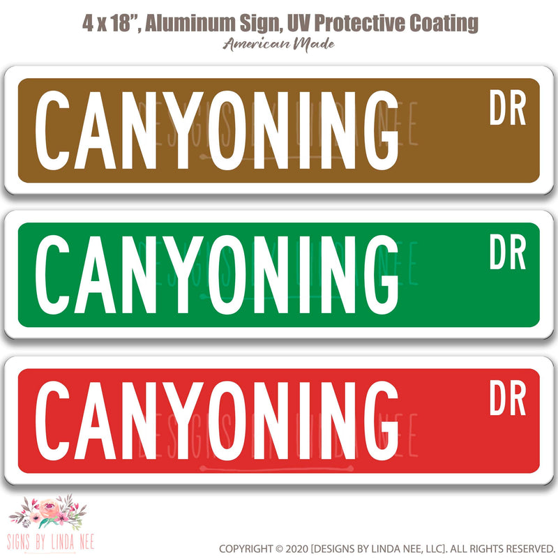 Canyoning Dr. on Brown, Green and Red backgrounds Street Sign