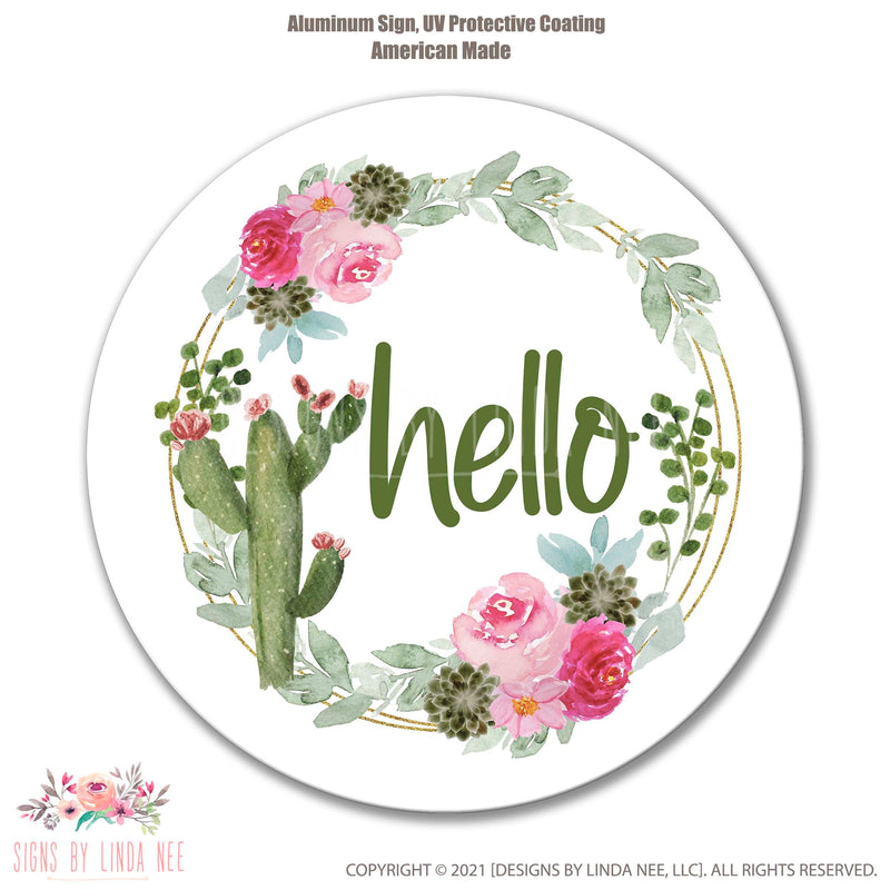 Spring Sign, Summer Cactus Sign, Hello Sign, Wreath Sign, Wreath Decor, Spring Welcome Sign, Summer Decor, Wreath Attachment SPH102