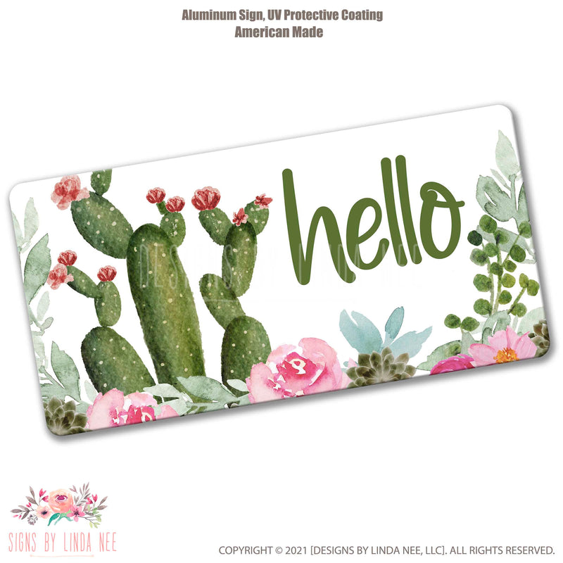 Spring Sign, Summer Sign, Cactus Decor, Welcome Wreath Sign, Metal Wreath Sign, Front Door Sign, Hello Sign, Cactus Hanging Sign SPH103