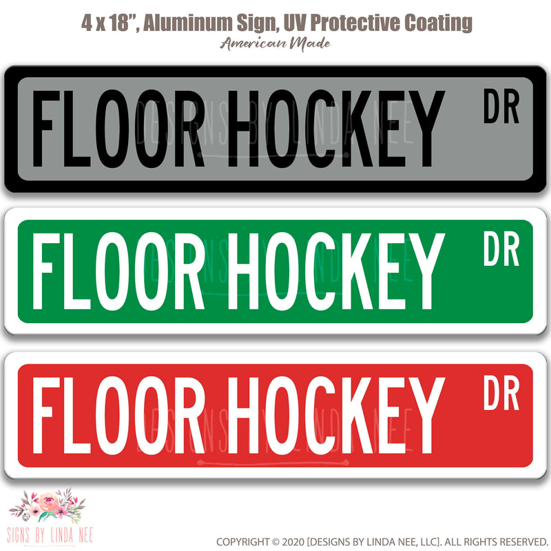 Floor Hockey Street Sign Trio Gray with Black, Green with white and Red with white