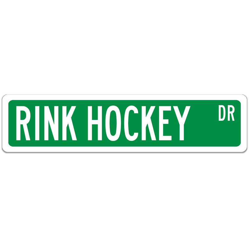 Rink Hockey Street Sign Green with white font