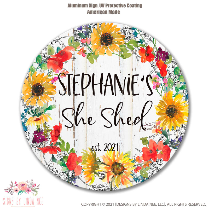 Personalized She Shed Sign, She Shed Gift, Sunflower Custom Woman's Shed Sign, Cute She Shed Decor, She Shed Door Sign, Shed Signage SPH106