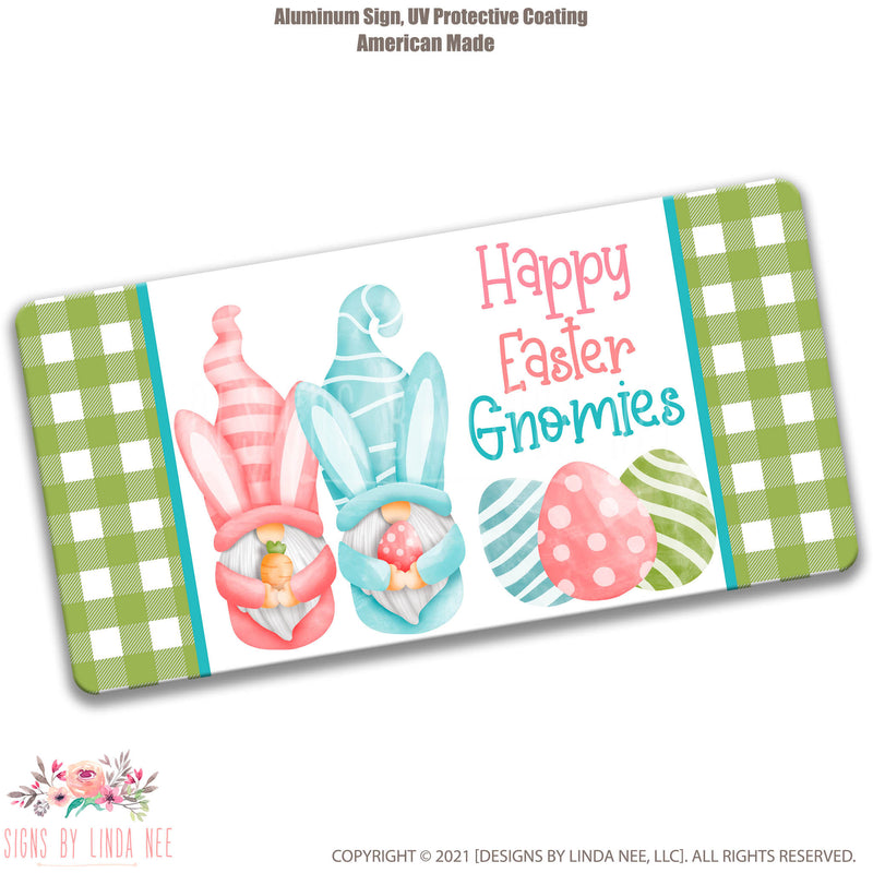 Pink and Green Plaid Gnome Easter Eggs Sign