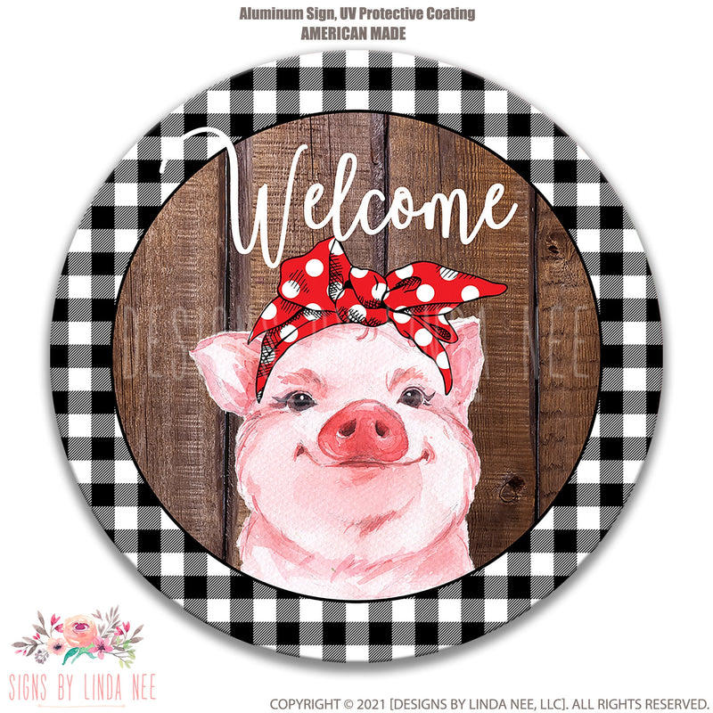 Pig Welcome Sign, Pig Sign, Pig Round Wreath Sign, Farm Sign, Farm Animals Wreath Decor, Farmhouse Decor, Front Door Hanging, Porch Sign