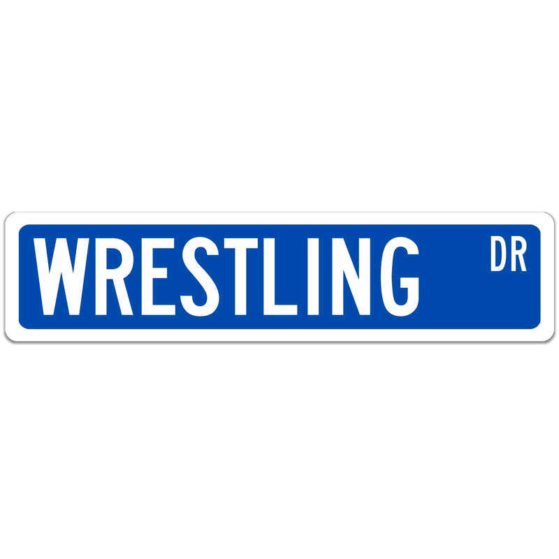 Wrestling Street Sign Blue with white font