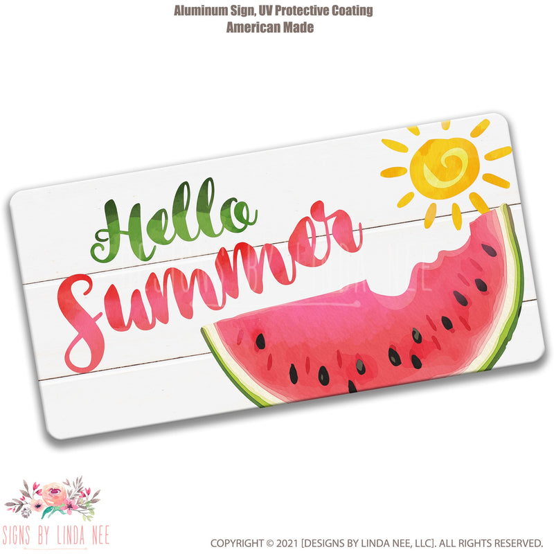 Hello Summer Watermelon Metal Wreath Sign, 6x12" Summer Metal Sign, Watermelon Decor J-HEL001