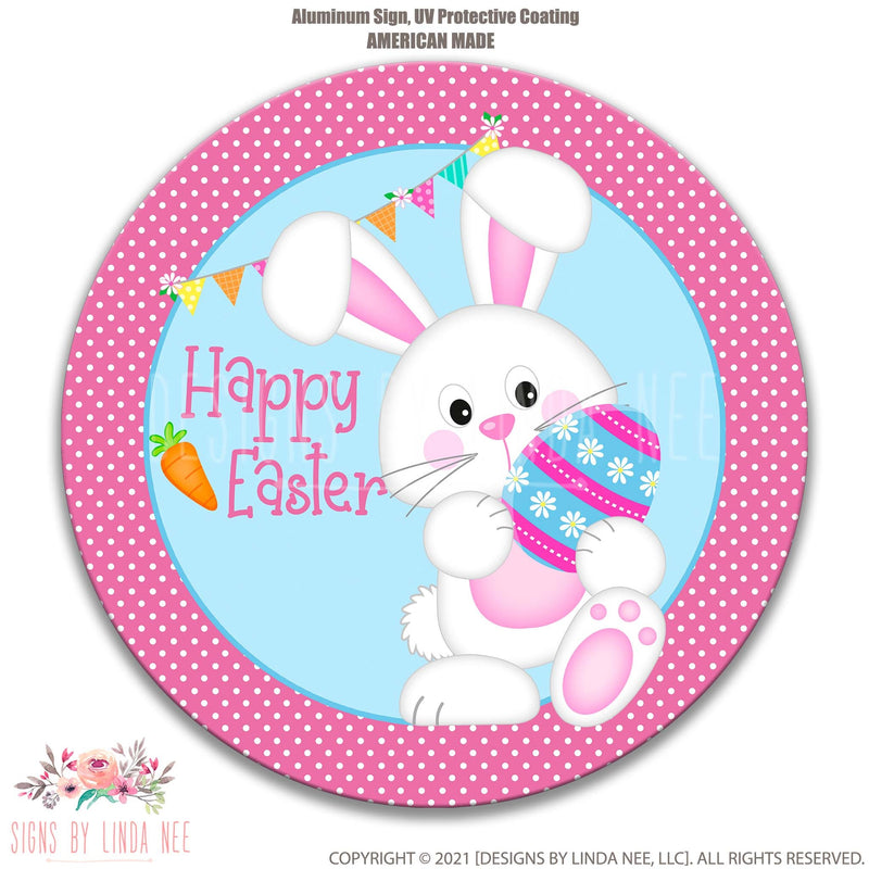 Happy Easter Sign, Easter Bunny Wreath Sign, 12" Easter Round Sign, Easter Decor, Easter Wall Decor, Easter Wreath Sign, Bunny, X-EAS003