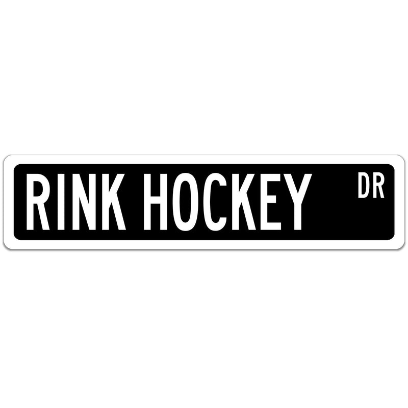 Rink Hockey Street Sign Black with white font