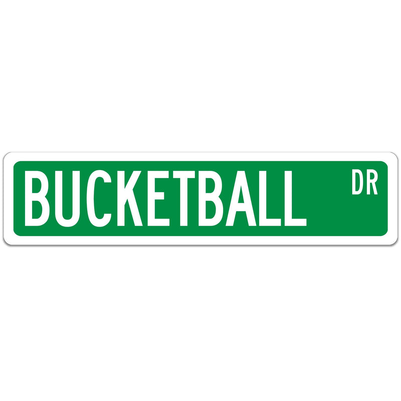 Bucketball Street Sign white font Brown with white 