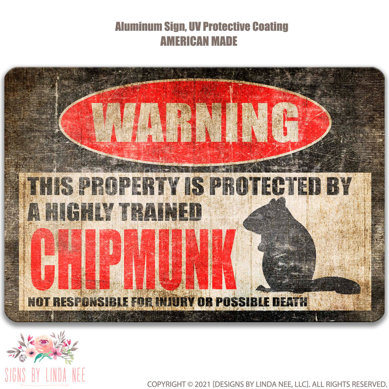 Protected by a Chipmunk Funny Chipmunk Sign, Animal Decor Pet Chipmunk Sign Squirrels Warning Sign Barn Sign Farm Decor, 8-HIG007
