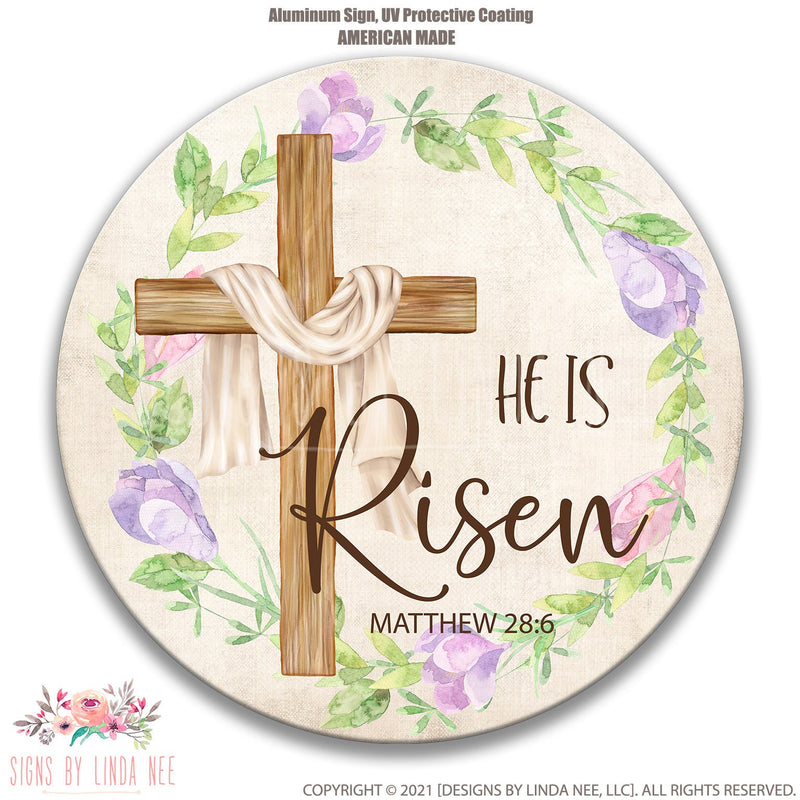 He Is Risen Sign For Easter And Spring Wreaths, Religious Easter Wood Metal Wall Sign, Christian Sign Easter Door Hanger DIY Wreath X-EAS024
