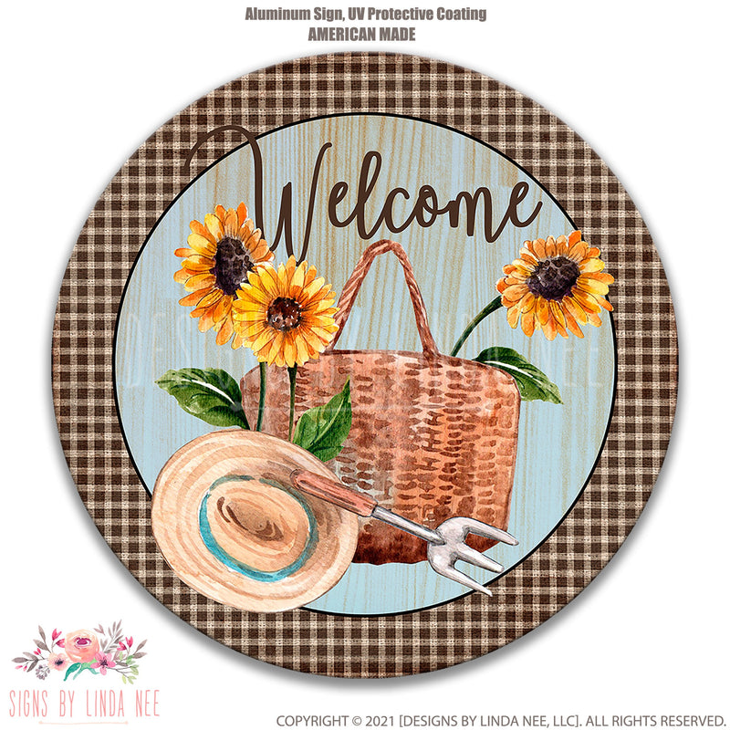 Sunflower Welcome Sign, Gardening Welcome Sign, Farm Sign, Wreath Sign, Wreath Decor, Farmhouse Decor, Front Door Hanging, Porch Sign, Round