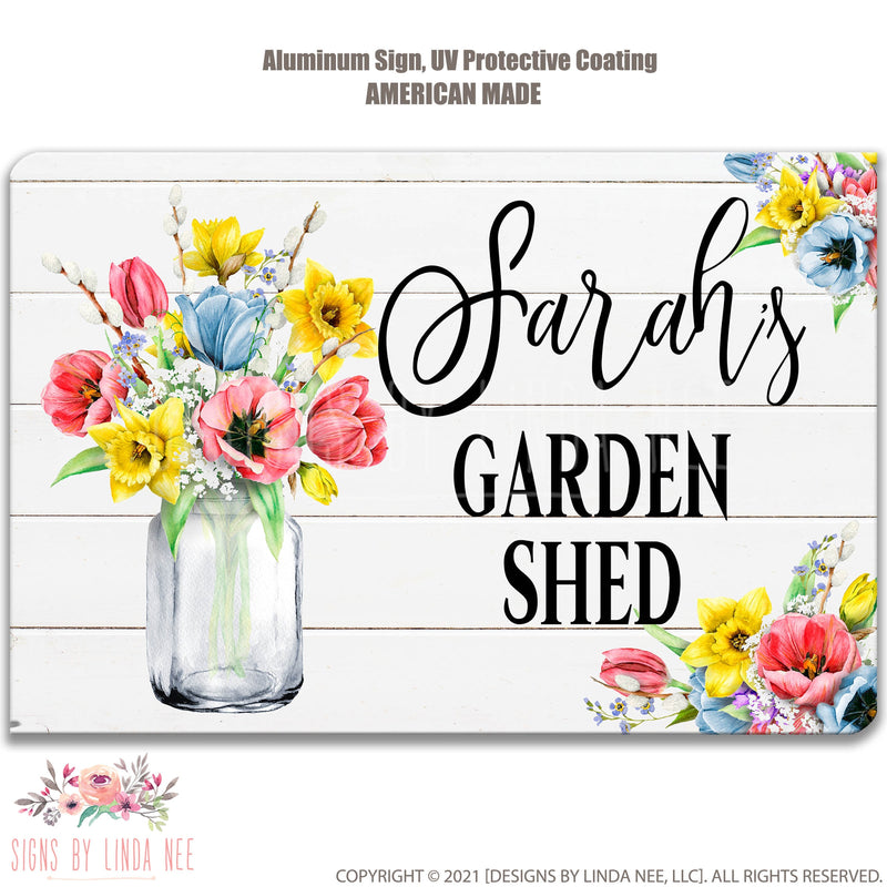 Personalized Garden Shed Sign, Spring Flowers Custom Woman's Garden Sign, She Shed Gift, Cute Potting Shed Decor F-SHE001