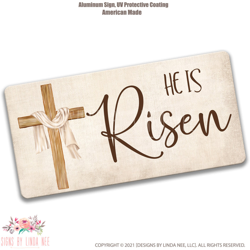 He Is Risen Sign For Easter And Spring Wreaths, Religious Easter Wood Metal Wall Sign, Christian Sign, Easter Door Hanger X-EAS024