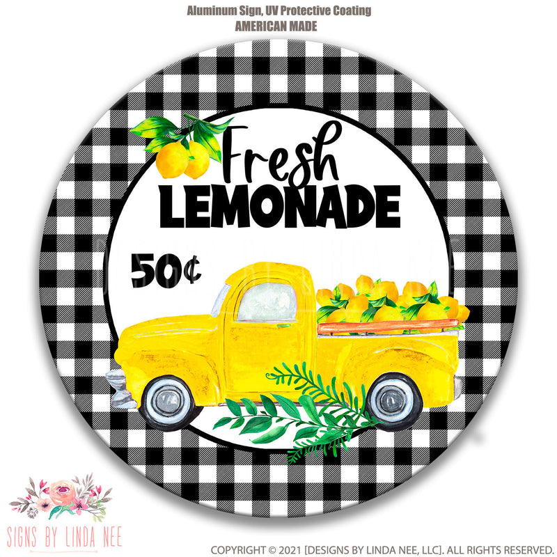 Fresh Lemonade Metal Wreath Sign - Available in 12", 8", and 3" Farmhouse Round Metal Wreath Attachment For Summer Wreaths X-SUM004