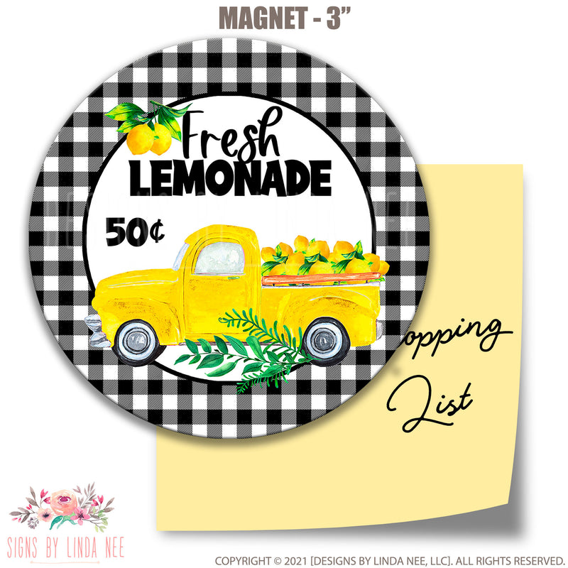 Fresh Lemonade Magnet, Lemon Refrigerator Magnet - 3" Round X-SUM004