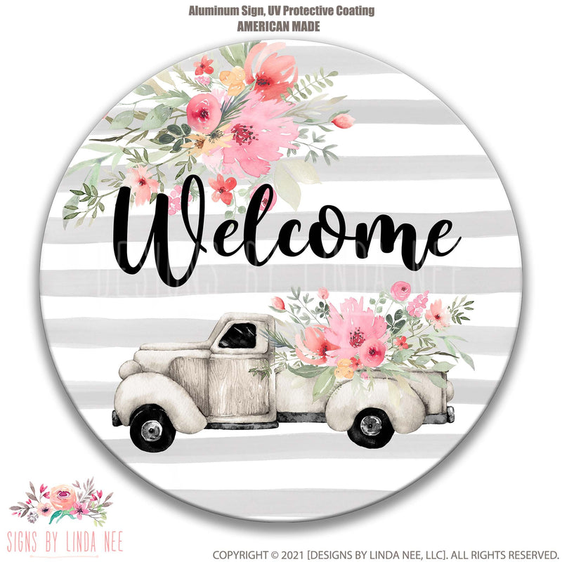 Spring Welcome Sign, Truck Wreath Sign, Spring Wreath Signs, Vintage Truck Sign, Spring Truck Sign, Pink Floral Wreath Sign, Summer F-WEL003