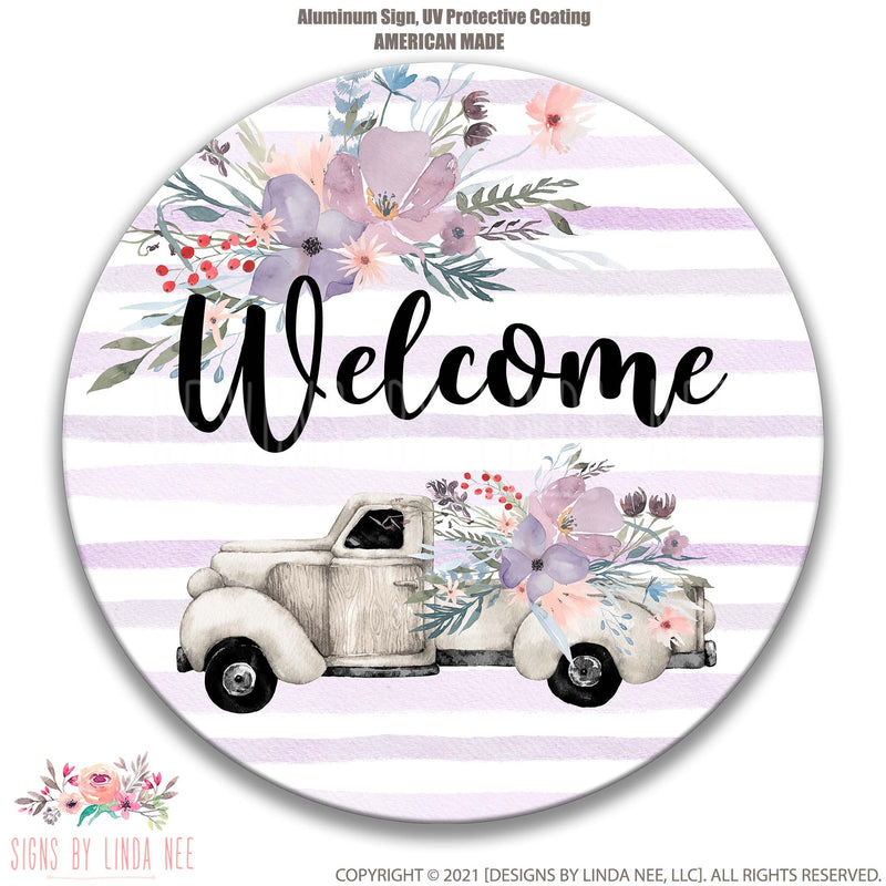 Spring Welcome Sign, Purple Truck Wreath Sign, Spring Wreath Signs, Vintage Truck Sign, Purple Floral Wreath Sign, Summer Sign F-WEL004