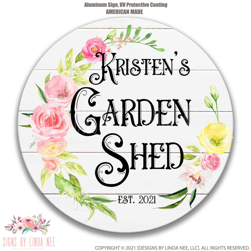 Personalized Garden Shed Sign, She Shed Gift, Pink Flowers Custom Woman's Shed Sign, Potting Shed She Shed Decor She Shed Door Sign F-SHE011