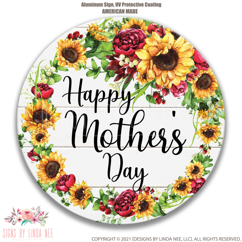 Mother's Day Sign, Sunflower Mother's Day Gift, Metal Wreath Sign, Door Decor, Sunflower and Roses Signs for Wreaths, Door Hanging D-MDA005