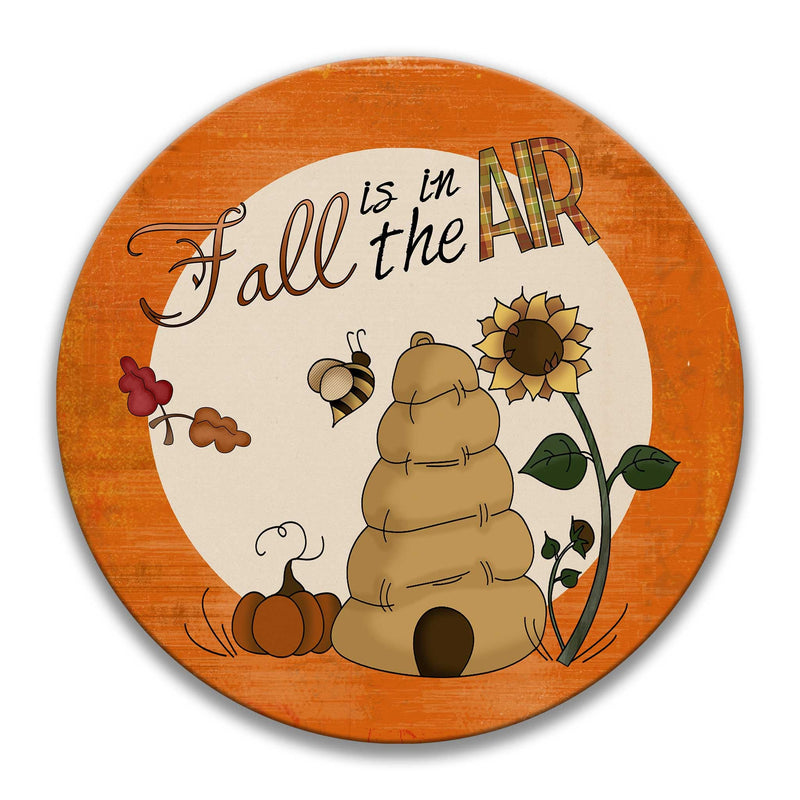 Fall Sign, 8" Autumn Wreath Sign, 12" Round Bee on Bee Hive, Fall Home Decor, Metal Sign, Porch Decorations, Seasonal Sign, Harvest X-FAL001