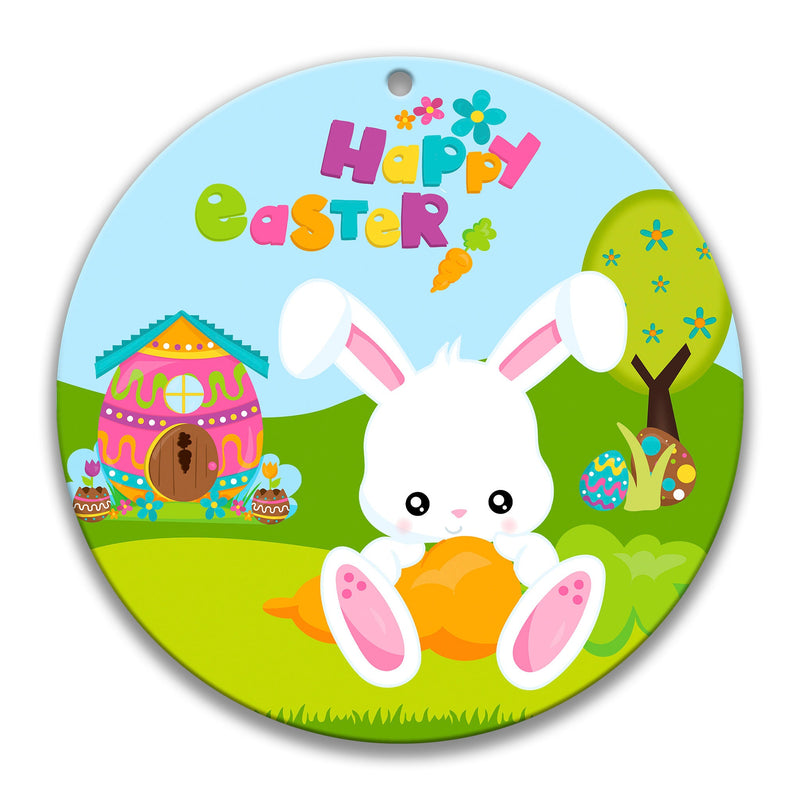 Happy Easter Sign, Easter Bunny Wreath Sign, 12" Easter Round Sign, Easter Decor, Easter Wall Decor, Easter Wreath Sign, X-EAS002