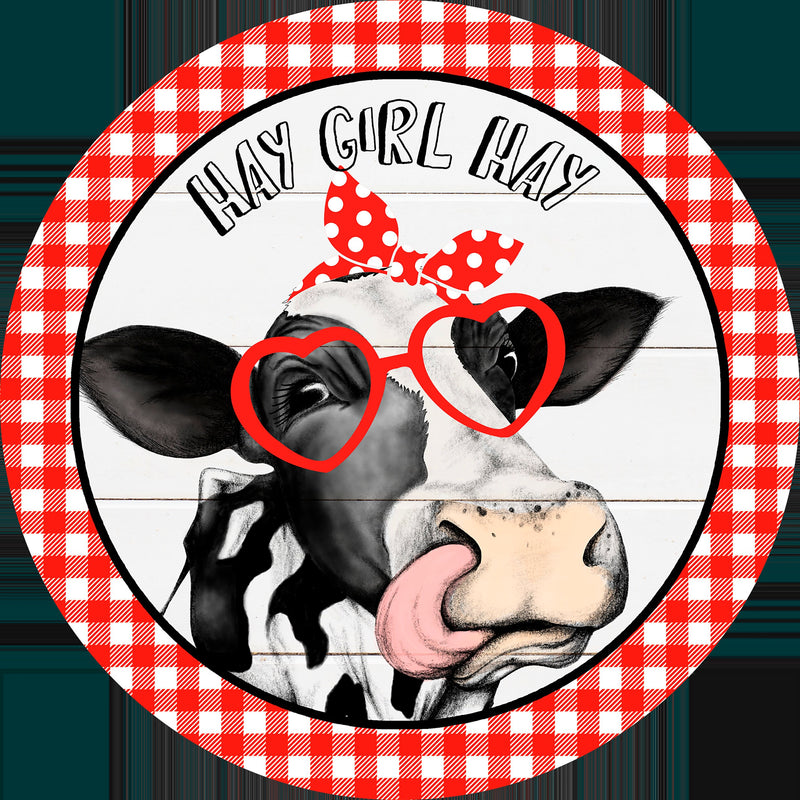 Hay Girl Hay Heifer Magnet, Cow Magnet, Red Heifer Round Wreath Sign, Farm Sign, Farmhouse Decor, Door Refrigerator Magnet 3" Round 8-FRM005
