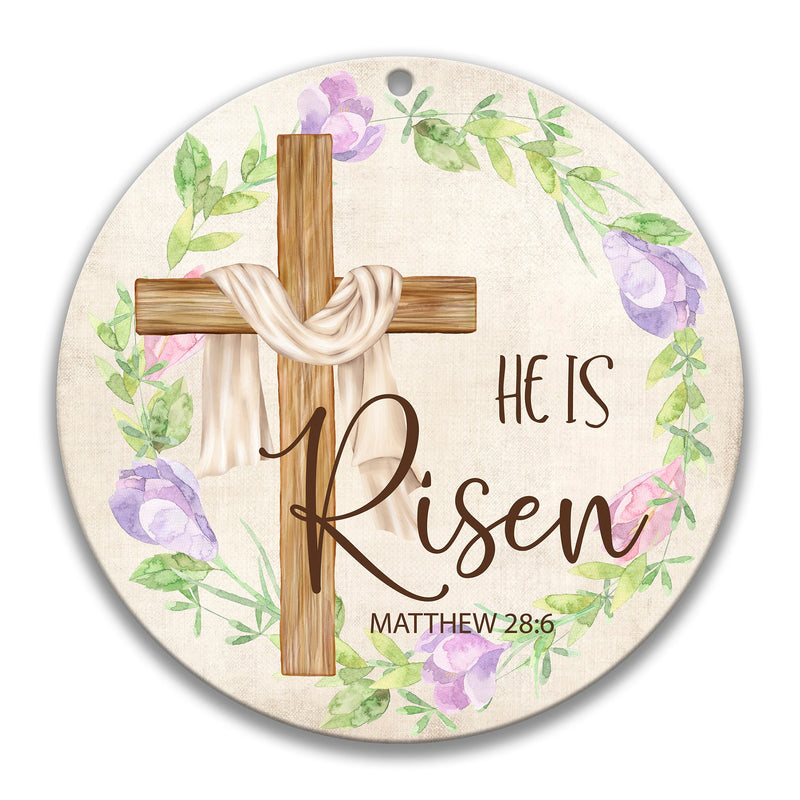 He Is Risen Sign For Easter And Spring Wreaths, Religious Easter Wood Metal Wall Sign, Christian Sign Easter Door Hanger DIY Wreath X-EAS024