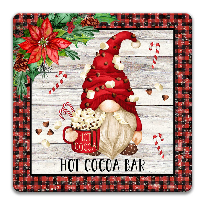 Christmas Gnome Sign, 8" Holiday Wreath Sign, Square Door Hanging, Home Decor, Holiday Metal Sign, Porch Decorations, Seasonal 7-XMS003