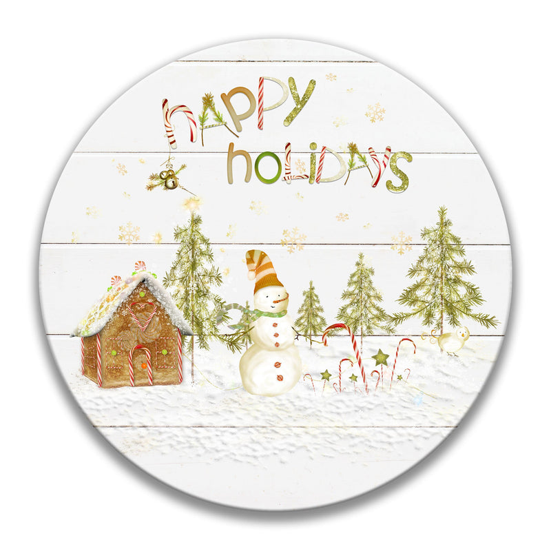 Snowman Christmas Wreath Sign, Happy Holidays Sign, 12" Xmas Decor Wall Art, Round Holiday Wreath Supplies, Wreath Attachment X-XMS015