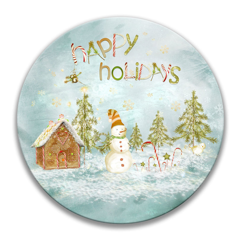 Snowman Christmas Wreath Sign, Happy Holidays Sign, 12" Xmas Decor Wall Art, Round Holiday Wreath Supplies, Wreath Attachment X-XMS016